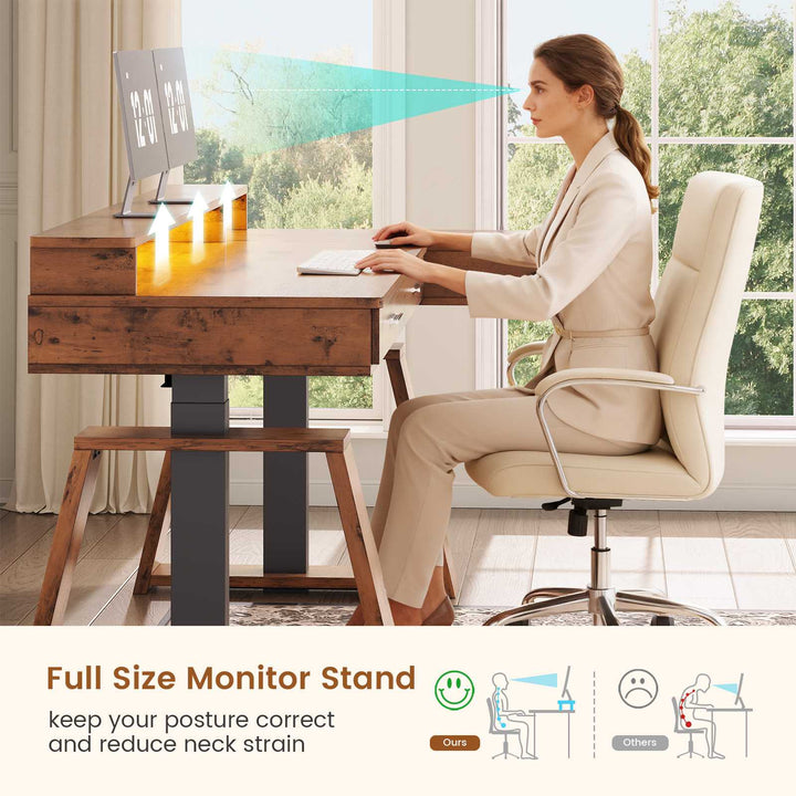 SEDETA 59 Inch L Shaped Electric Standing Desk Executive Height Adjustable Computer Desk with Drawers Power Outlets Monitor Stand