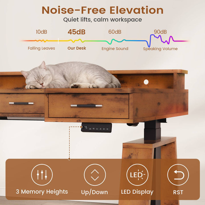 SEDETA 59 Inch L Shaped Electric Standing Desk Executive Height Adjustable Computer Desk with Drawers Power Outlets Monitor Stand