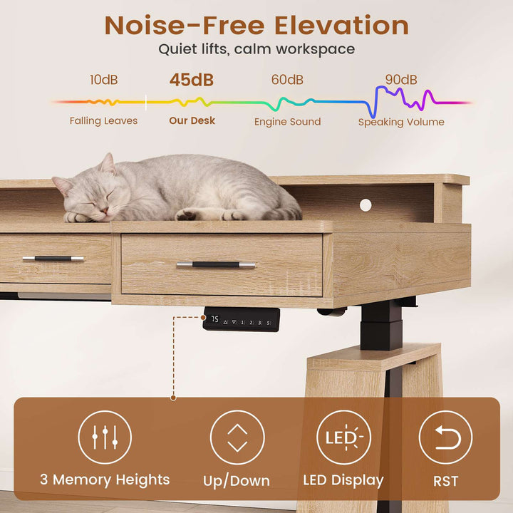 SEDETA 59 Inch L Shaped Electric Standing Desk Executive Height Adjustable Computer Desk with Drawers Power Outlets Monitor Stand