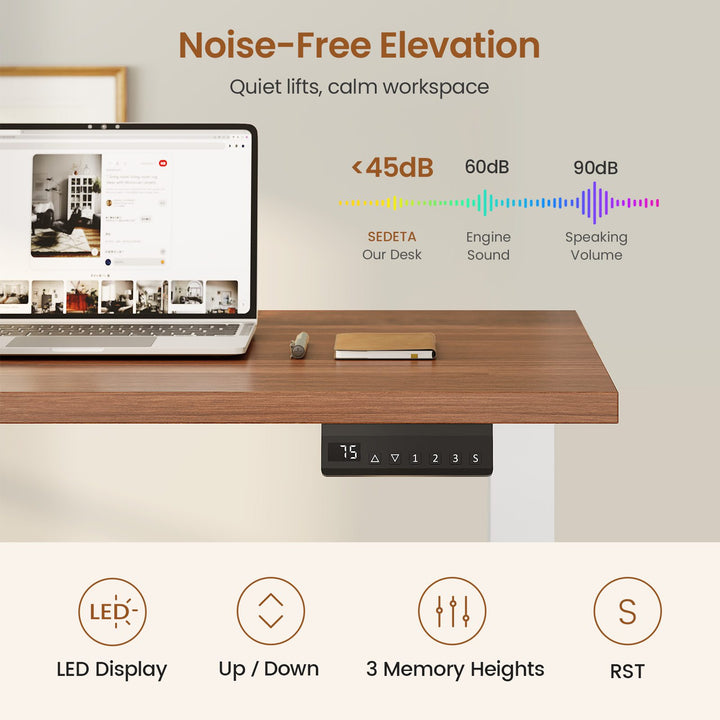 SEDETA 70.1 Inch Farmhouse L Shaped Standing Desk Electric Height Adjustable Executive Desk with Drawers Power Outlet Printer Stand Monitor Stand Led Lights