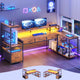 SEDETA 59 Inch L Shaped Gaming Desk with PC Display Stand Reversible Computer Desk with Storage Shelves 4 Drawer Modern Gamer Desk Table with LED Lights