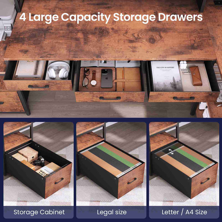 SEDETA 59 Inch L Shaped Gaming Desk with PC Display Stand Reversible Computer Desk with Storage Shelves 4 Drawer Modern Gamer Desk Table with LED Lights