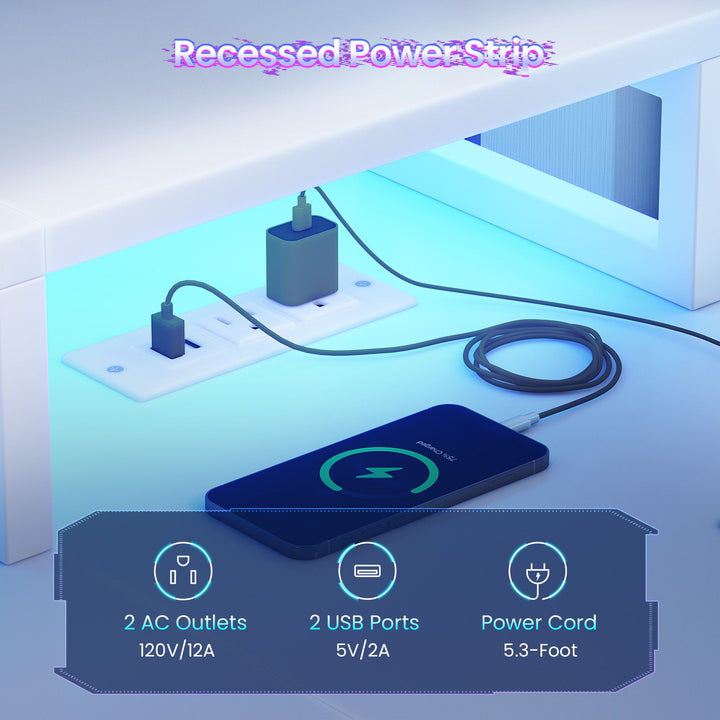 SEDETA 59 Inch L Shaped Gaming Desk with PC Display Stand Reversible Computer Desk with Storage Shelves 4 Drawer Modern Gamer Desk Table with LED Lights