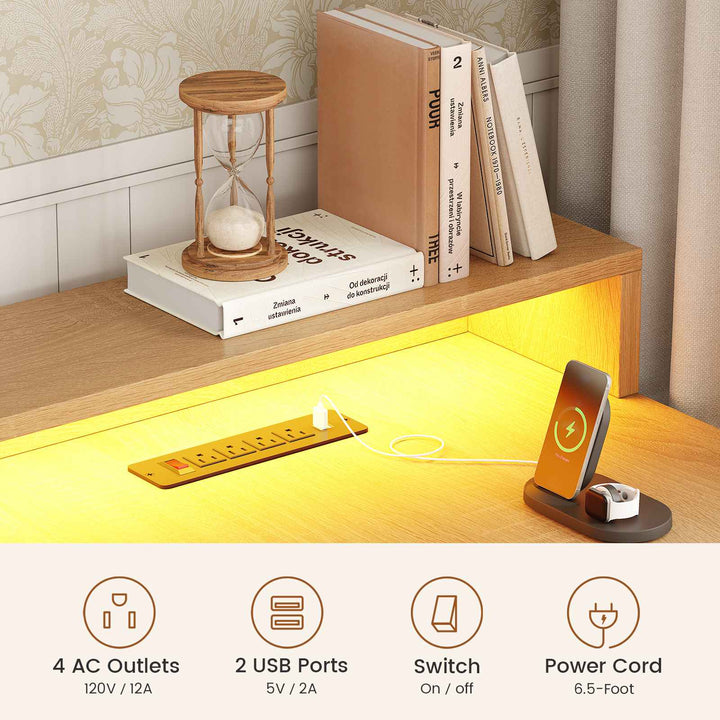 SEDETA 70.1 Inch Farmhouse L Shaped Standing Desk Electric Height Adjustable Executive Desk with Drawers Power Outlet Printer Stand Monitor Stand Led Lights