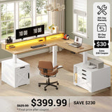 SEDETA® 70.1 Inch Farmhouse L Shaped Standing Desk Electric Height Adjustable Ergonomic Computer Desk with Drawers Power Outlet Printer Stand Monitor Stand