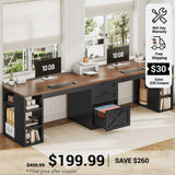 SEDETA 96.5 Inch Long Two Person Farmhouse Computer Desk Writing Desk with Drawers Storage Shelves