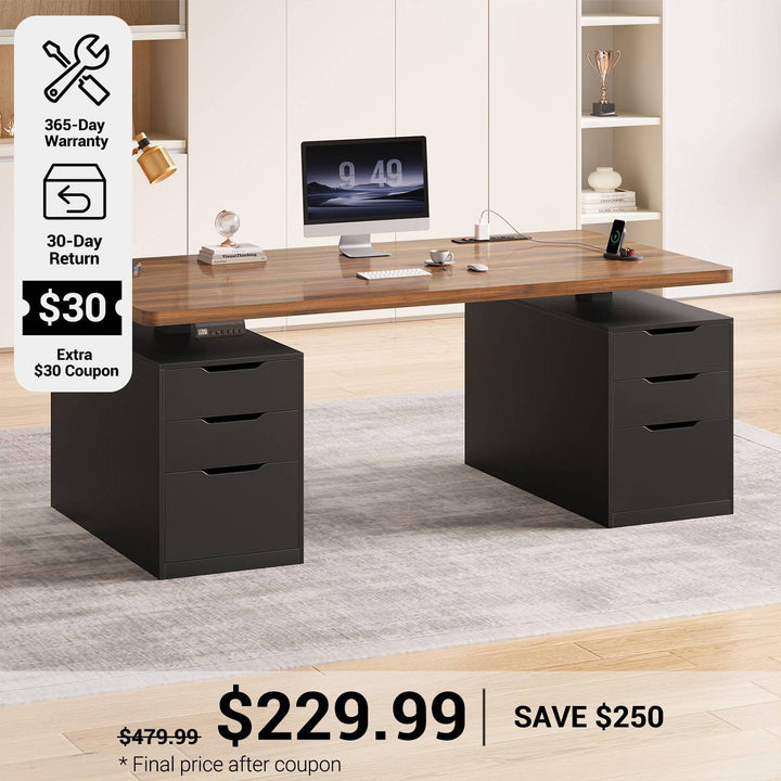 SEDETA® 55 Inch Electric Standing Desk Ergonomic Height Adjustable Executive Computer Desks with Storage 6 Drawers Power Outlets