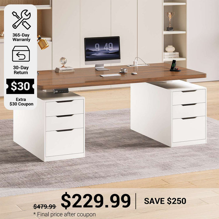 SEDETA® 55 Inch Electric Standing Desk Ergonomic Height Adjustable Executive Computer Desks with Storage 6 Drawers Power Outlets