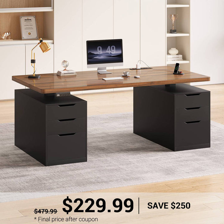 SEDETA® 55 Inch Electric Standing Desk Ergonomic Height Adjustable Executive Computer Desks with Storage 6 Drawers Power Outlets