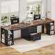 SEDETA 96.5 Inch Long Two Person Farmhouse Computer Desk Writing Desk with Drawers Storage Shelves