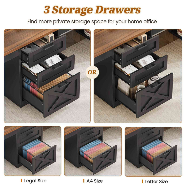 SEDETA 96.5 Inch Long Two Person Farmhouse Computer Desk Writing Desk with Drawers Storage Shelves