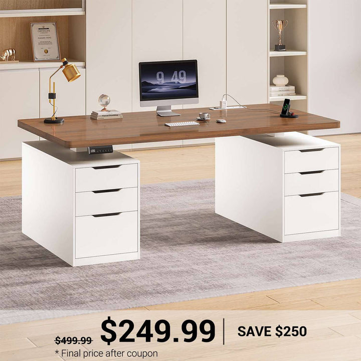 SEDETA 55 Inch Electric Standing Desk with 6 Drawers Adjustable Stand up Desk with Storage Computer Desks with Power Outlets