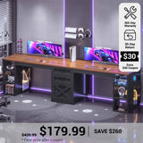 SEDETA® 96.5 Inch Two Person Farmhouse Computer Desk with Drawers and Storage Shelves for Home Office