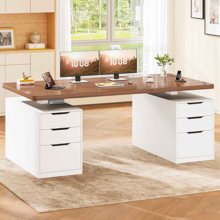 SEDETA® 55 Inch Electric Standing Desk Ergonomic Height Adjustable Executive Computer Desks with Storage 6 Drawers Power Outlets