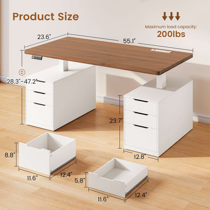 SEDETA® 55 Inch Electric Standing Desk Ergonomic Height Adjustable Executive Computer Desks with Storage 6 Drawers Power Outlets