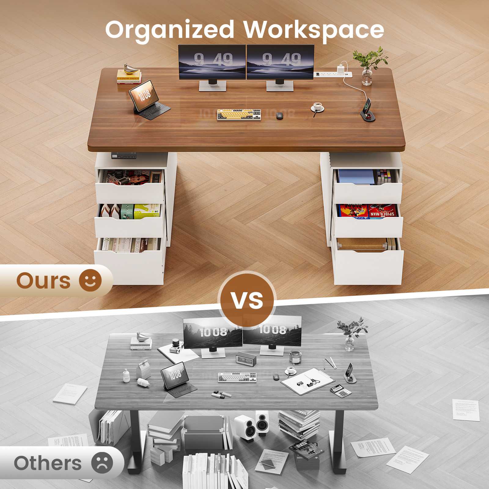 デスク　Se050 SEDETA | 55 Inch Sit Stand Adjustable Computer Desks with Power Outlet