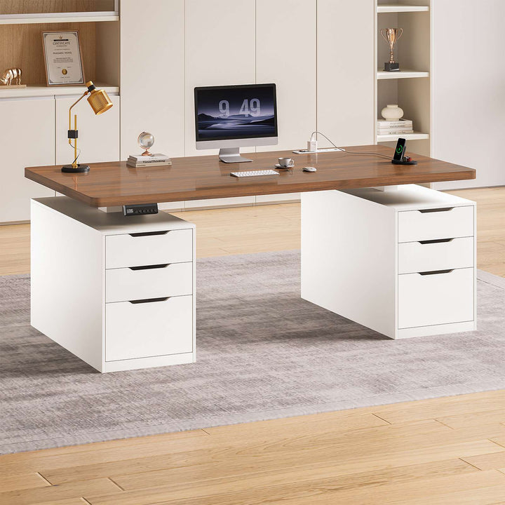 SEDETA® 55 Inch Electric Standing Desk Ergonomic Height Adjustable Executive Computer Desks with Storage 6 Drawers Power Outlets