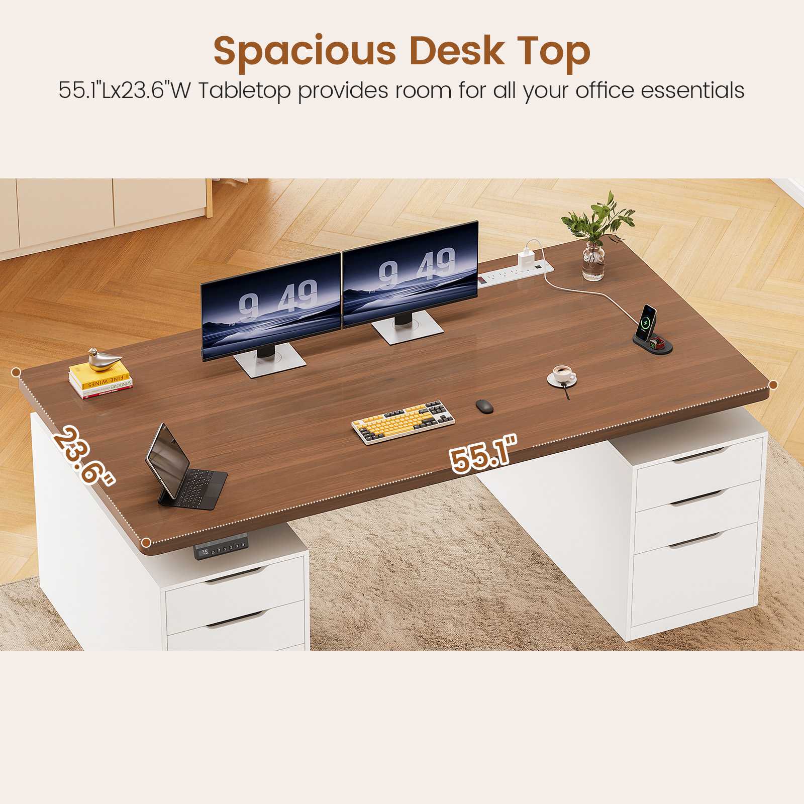 SEDETA | 55 Inch Sit Stand Adjustable Computer Desks with Power Outlet