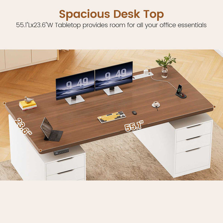SEDETA® 55 Inch Electric Standing Desk Ergonomic Height Adjustable Executive Computer Desks with Storage 6 Drawers Power Outlets
