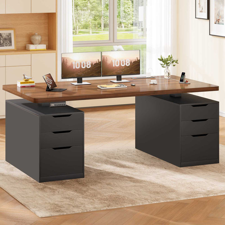 SEDETA® 55 Inch Electric Standing Desk Ergonomic Height Adjustable Executive Computer Desks with Storage 6 Drawers Power Outlets