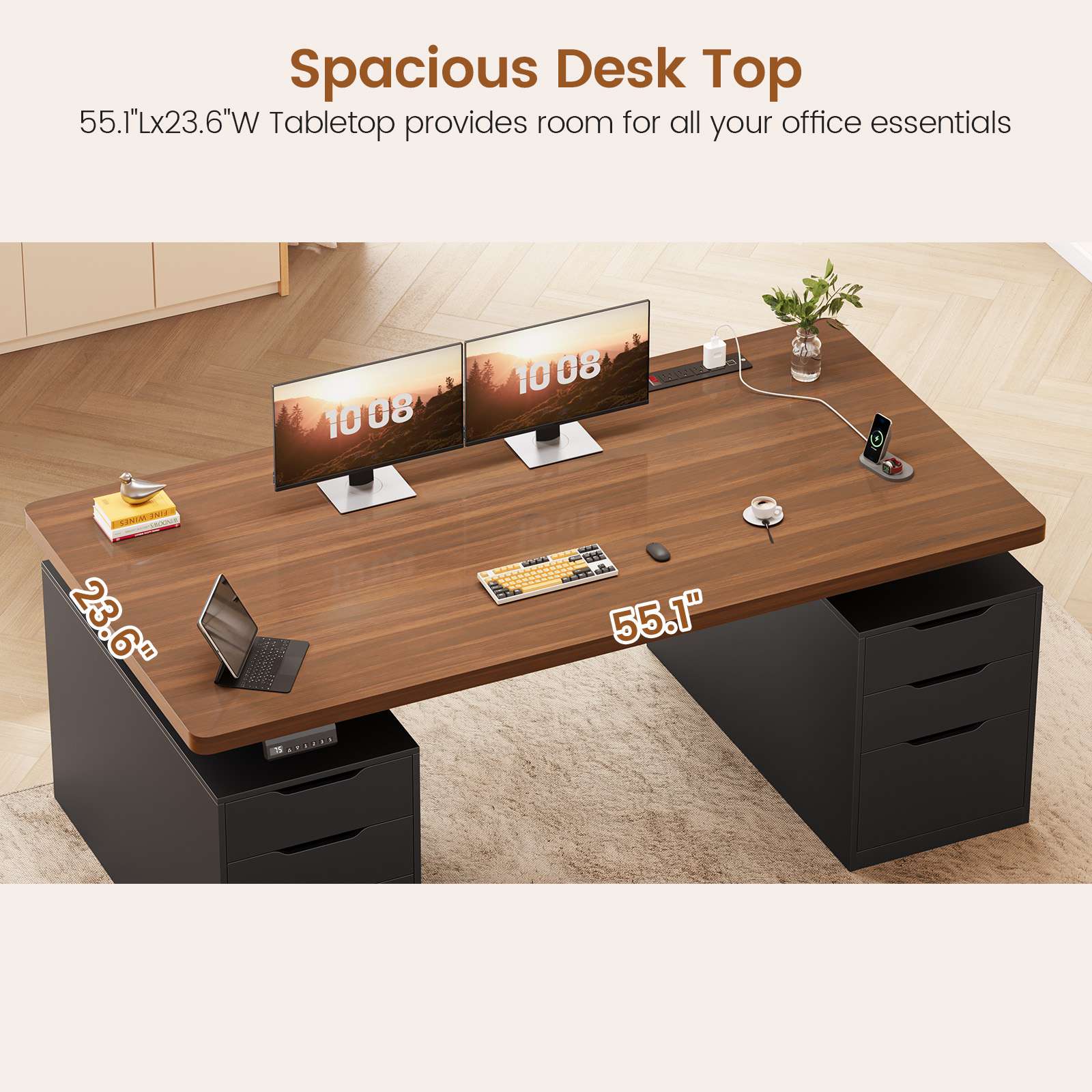 SEDETA | 55 Inch Sit Stand Adjustable Computer Desks with Power Outlet
