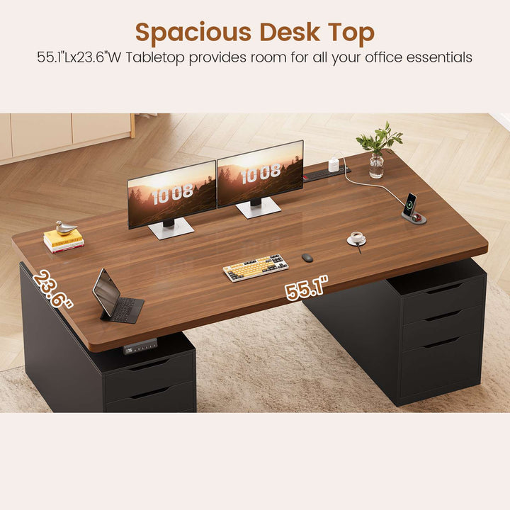 SEDETA® 55 Inch Electric Standing Desk Ergonomic Height Adjustable Executive Computer Desks with Storage 6 Drawers Power Outlets