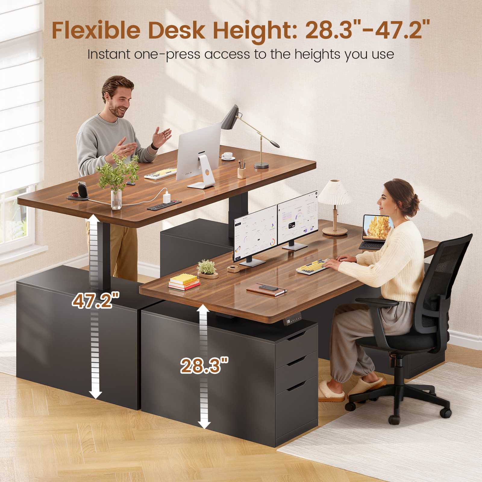 SEDETA | 55 Inch Sit Stand Adjustable Computer Desks with Power Outlet