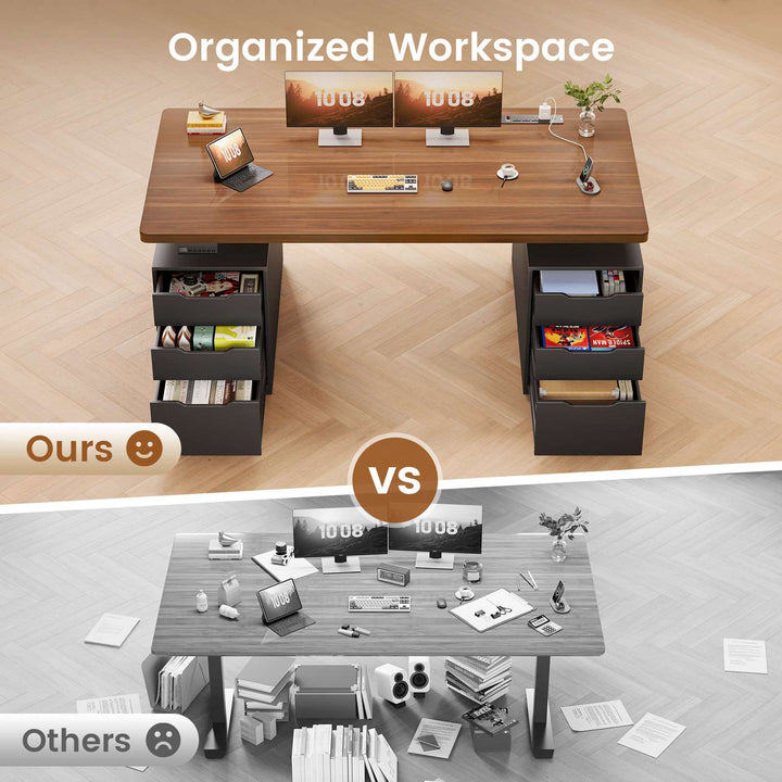 SEDETA® 55 Inch Electric Standing Desk Ergonomic Height Adjustable Executive Computer Desks with Storage 6 Drawers Power Outlets