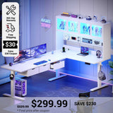 SEDETA 68.9 Inch Electric Standing Desk Height Adjustable L Shaped Gaming Desk Office Computer Desk with Led Lights Storage Drawers Hutch Pegboard