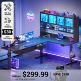SEDETA 68.9 Inch Electric Standing Desk Height Adjustable L Shaped Gaming Desk Office Computer Desk with Led Lights Storage Drawers Hutch Pegboard