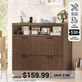 SEDETA 31.5 Inch Farmhouse Filing Cabinet 2 Drawer Fluted File Cabinet with Power Strip Printer Stand with Storage Fits Letter/Legal/A4 Size