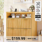 SEDETA 31.5 Inch Farmhouse Filing Cabinet 2 Drawer Fluted File Cabinet with Power Strip Printer Stand with Storage Fits Letter/Legal/A4 Size