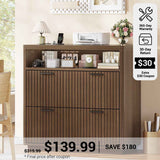 SEDETA® 31.5 Inch 2 Drawer Fluted File Cabinet with Printer Stand Power Strip Storage Farmhouse Filing Cabinet Fits Letter/Legal/A4 Size