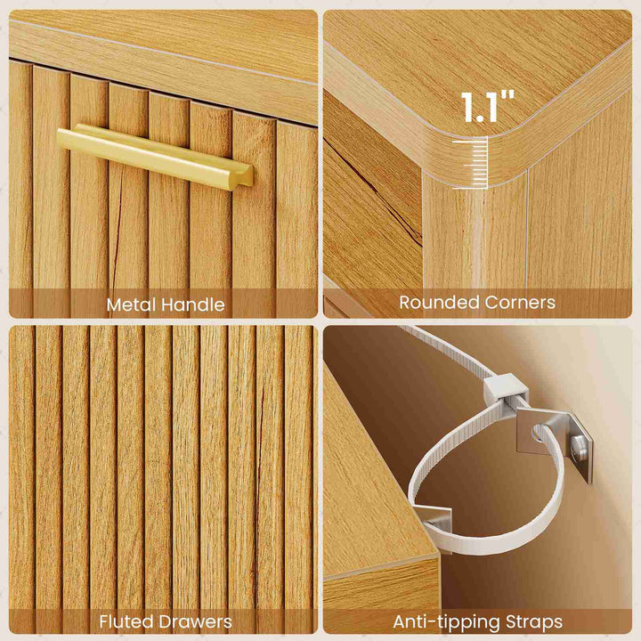 SEDETA | 31.5 Inch Farmhouse Filing Cabinet 2 Drawer Fluted File Cabinet with Power Strip and Printer Stand Fits A4 Size