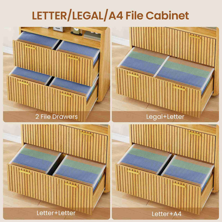 SEDETA | 31.5 Inch Farmhouse Filing Cabinet 2 Drawer Fluted File Cabinet with Power Strip and Printer Stand Fits A4 Size