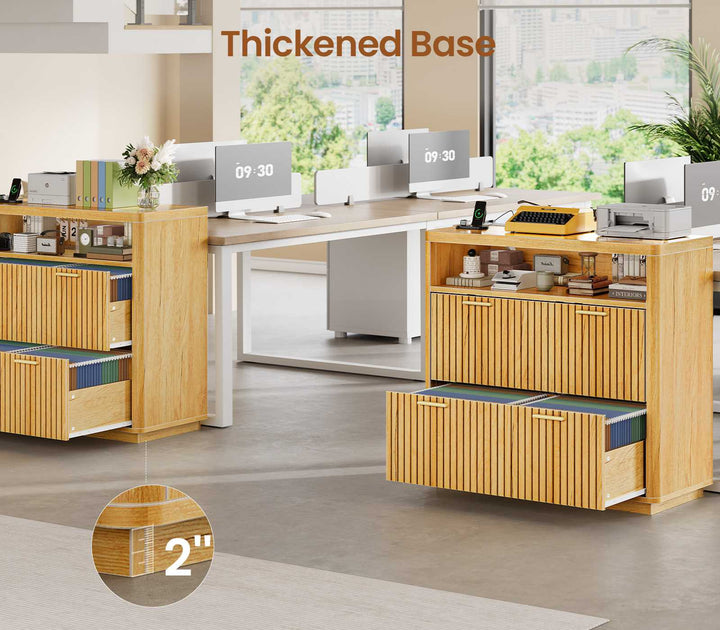 SEDETA | 31.5 Inch Farmhouse Filing Cabinet 2 Drawer Fluted File Cabinet with Power Strip and Printer Stand Fits A4 Size