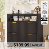 SEDETA® 31.5 Inch 2 Drawer Fluted File Cabinet with Printer Stand Power Strip Storage Farmhouse Filing Cabinet Fits Letter/Legal/A4 Size