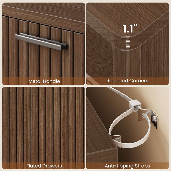 SEDETA | 31.5 Inch Farmhouse Filing Cabinet 2 Drawer Fluted File Cabinet with Power Strip and Printer Stand Fits A4 Size