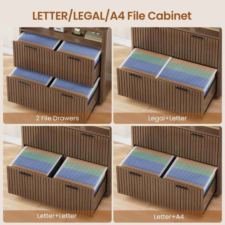SEDETA | 31.5 Inch Farmhouse Filing Cabinet 2 Drawer Fluted File Cabinet with Power Strip and Printer Stand Fits A4 Size