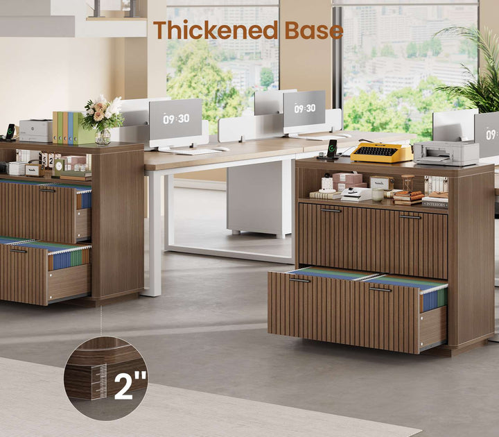 SEDETA | 31.5 Inch Farmhouse Filing Cabinet 2 Drawer Fluted File Cabinet with Power Strip and Printer Stand Fits A4 Size