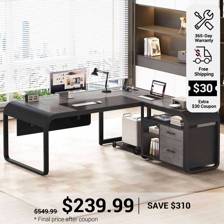 SEDETA 63 Inch L Shaped Executive Desk Computer Desk Spacious Tabletop with Storage Drawers