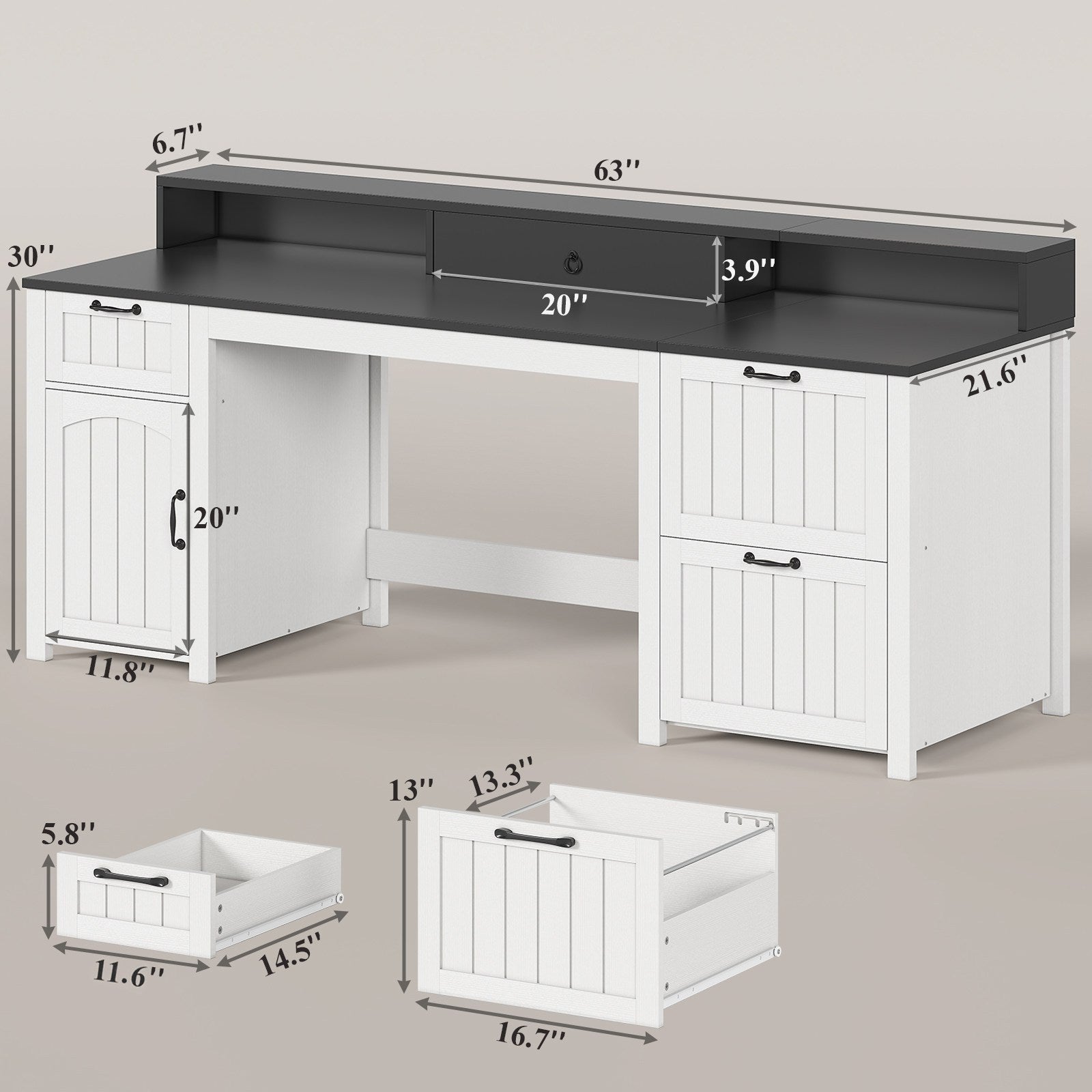 SEDETA® 63 Inch Farmhouse Executive Desk Ergonomic Computer Desk with