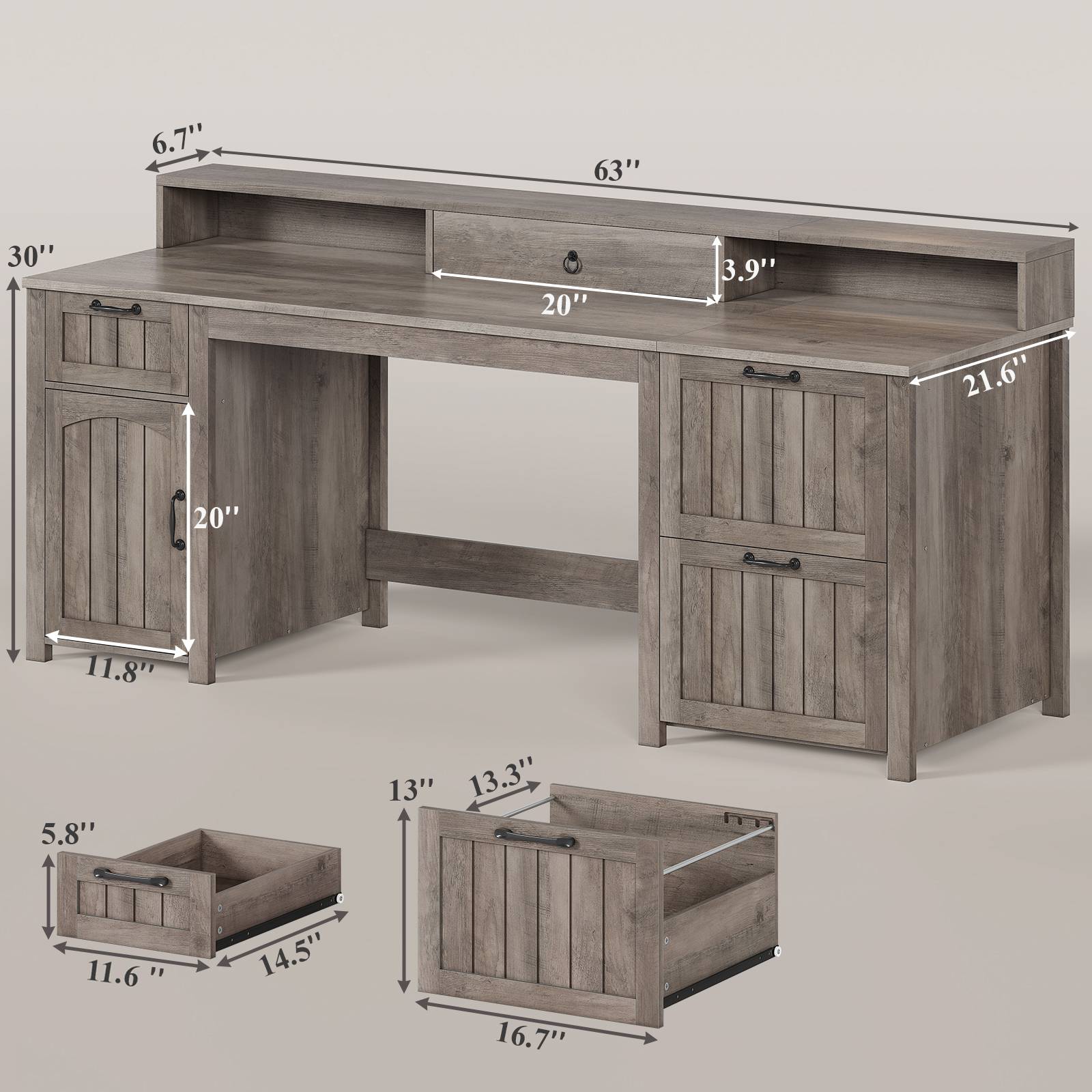 SEDETA 63 Inch Farmhouse Wood Computer Desk Executive Desk with Drawer