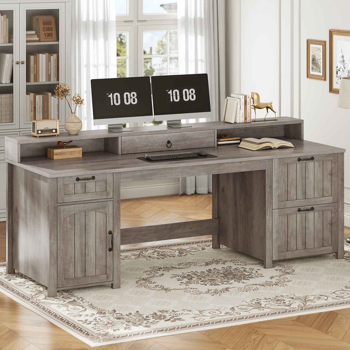 SEDETA® 63 Inch Farmhouse Executive Desk Ergonomic Computer Desk with Drawers Storage Cabinet Monitor Stand