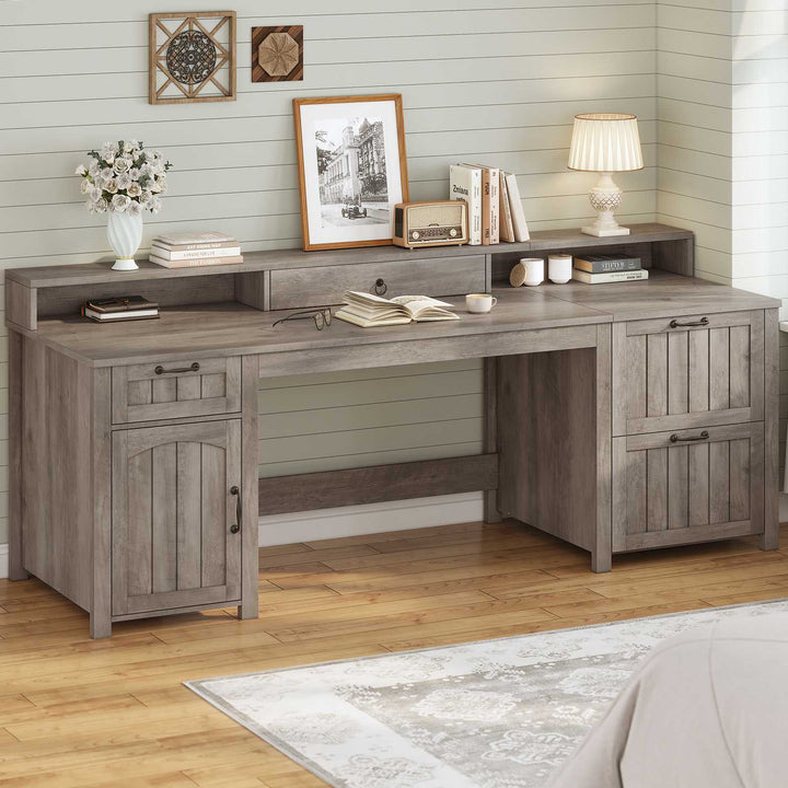 SEDETA® 63 Inch Farmhouse Executive Desk Ergonomic Computer Desk with Drawers Storage Cabinet Monitor Stand