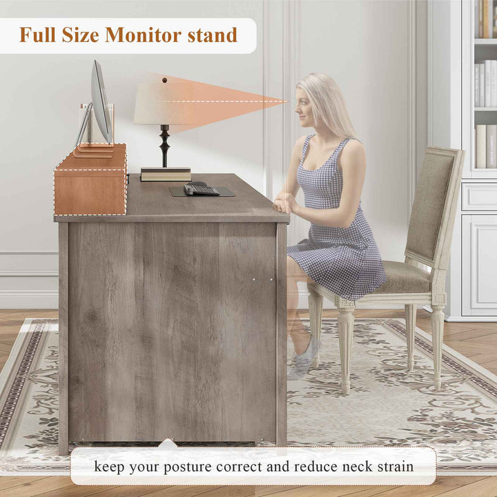 SEDETA® 63 Inch Farmhouse Executive Desk Ergonomic Computer Desk with Drawers Storage Cabinet Monitor Stand
