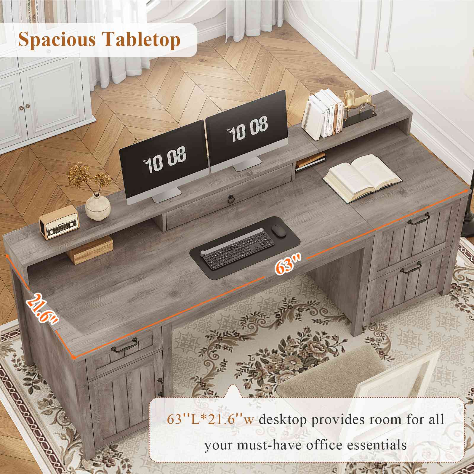SEDETA 63 Inch Farmhouse Wood Computer Desk Executive Desk with Drawer