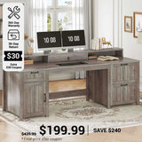 SEDETA 63 Inch Farmhouse Wood Computer Desk Executive Desk with Drawers Storage Cabinet Monitor Stand