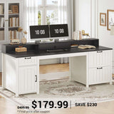 SEDETA | 63 Inch Wood Computer Desk Farmhouse Ergonomic Executive Desk for Home Office with File Drawer and Monitor Stand