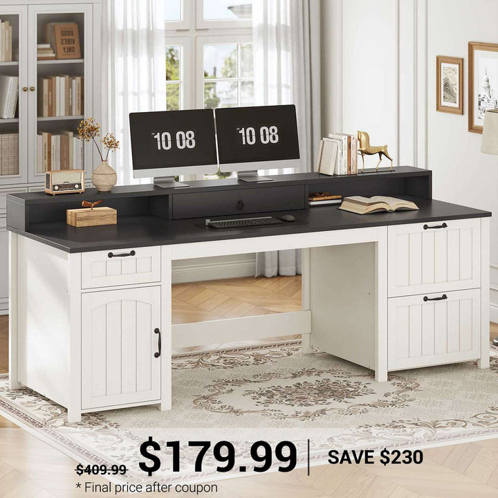 SEDETA® 63 Inch Farmhouse Executive Desk Ergonomic Computer Desk with Drawers Storage Cabinet Monitor Stand